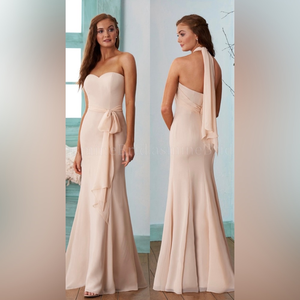 B203005 Long Sweetheart Neckline Poly Chiffon Bridesmaid Dress with Sash
